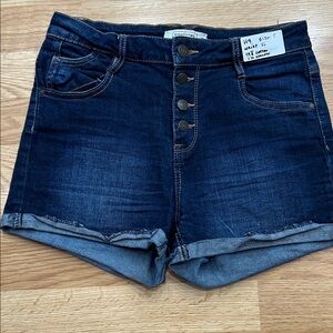 H9.    Eighty Two  Dark Blue Denim High-Rise Button-Front Women's Shorts